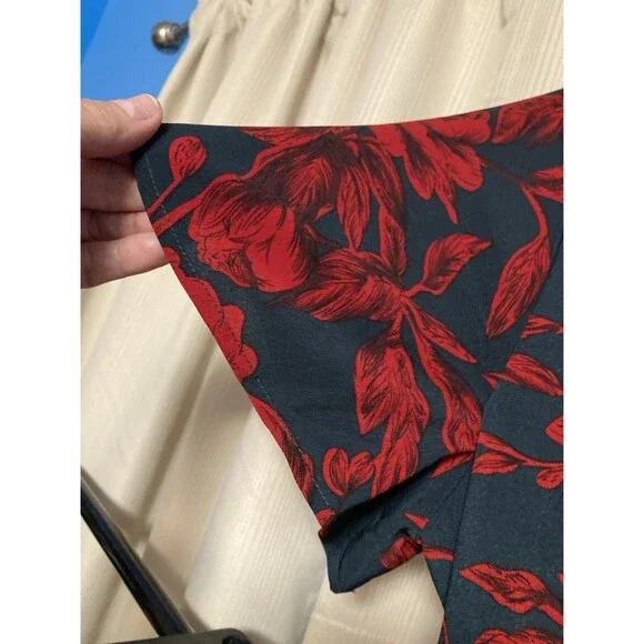 Huguest Mini Dress Womens Sz XL Blue Red Floral Ruffles short sleeve NEW - Picture 8 of 14